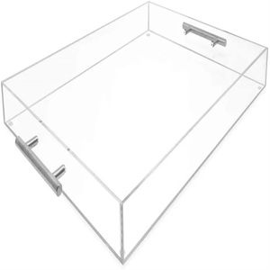 Bandeja de tocador de acrílico transparente personalizada de alta calidad con asas de aluminio Bandeja de servicio al mejor precio para Decoración de mesa - Product Image 1
