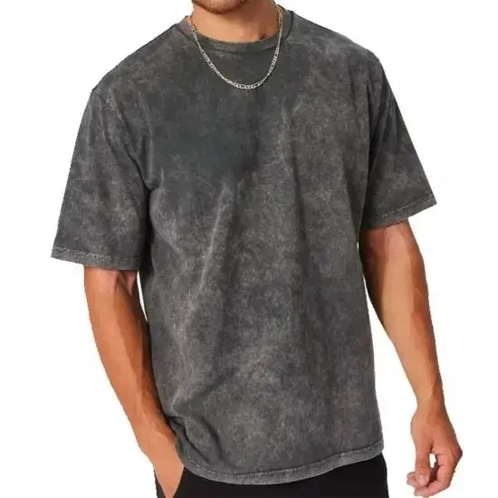 High Quality 100% Cotton Acid Wash 275 Gsm Heavyweight Men Custom Blank Stone Washed Vintage T Shirt