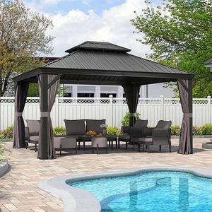 Pérgola Impermeable de Fácil Montaje, Personalizable, con Techo Doble, Estructura de Aluminio, <span class=keywords><strong>Gazebo</strong></span> Exterior con Techo Rígido y <span class=keywords><strong>Cortinas</strong></span> de Malla, Gran Venta - Product Image 1