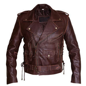 Veste de moto slim fit pour motard, veste en cuir de moto pour homme, style vintage, poches zippées - Product Image 1