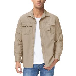 เสื้อใส่ทำงานคาร์โก้แขนยาวสำหรับผู้ชายเสื้อเดินป่าซาฟารีมีกระเป๋าเสื้อมีกระดุมแห้งเร็วฤดูร้อน - Product Image 3
