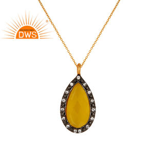 Collier indien en argent plaqué or 925 fournisseur CZ jaune pierre de lune pendentif collier bijoux - Product Image 3