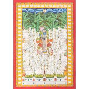 Pichwai Art Ivory Cotton Rope Bohemian Christmas <b>Wall</b> Art & Tapestry for Outdoor <b>Wall</b> <b>Decor</b> - Product Image 1