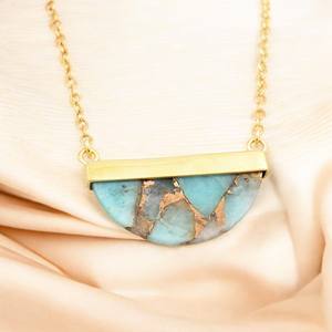 Bijoux fins en argent Sterling 925 faits à la main Collier de déclaration Amazonite naturelle Pierre précieuse Cuivre Plaqué Or Pendentif Monture - Product Image 2