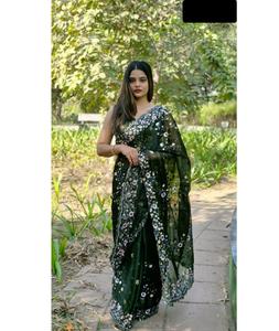 Saree en soie avec broderie Séquence de travail Lourd Party Wear Saree with Blouse Pieces Indian Saree Suit - Product Image 4