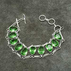 Green Amethyst Gemstone Silver <b>Bracelet</b> Green Amethyst 925 Sterling Silver Handmade Jewelry <b>Bracelet</b> Gift for Her Gift for Mom - Product Image 3