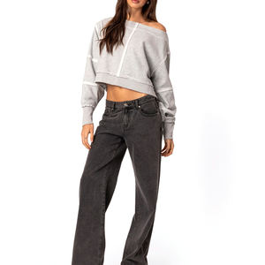 Sudaderas Cortas Extra Grandes de Felpa para Mujer, 100% Algodón de Alta Calidad, Nuevo Diseño de Moda Urbana con Logotipo Estampado en la Parte Delantera - Product Image 3