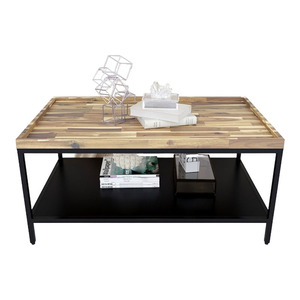 Industrial-Style Two-Tiered <b>Sofa</b> <b>Table</b> 100x60x47cm Acacia Wood with Iron Frame Farmhouse Living Room Furniture-TT68148 - Product Image 3