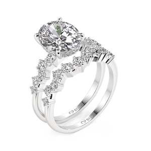 Ensemble de bagues de mariage ovales Jeulia Heart Beat - Bijoux de mariage en argent sterling et diamants - Product Image 2