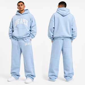 Ensemble de survêtement ONE APEX pour homme, sweat-shirt surdimensionné à capuche et pantalon de survêtement à jambes larges, coton premium, streetwear, bleu ciel - Product Image 2