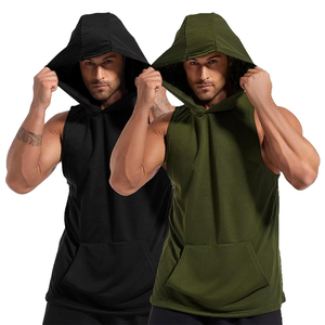 เสื้อฮู้ดแขนกุดแบบสวมหัวสำหรับผู้ชายเสื้อมีฮู้ดผ้าโพลีเอสเตอร์แห้งเร็วออกแบบได้ตามต้องการสำหรับยิมของผู้ชาย - Product Image 3