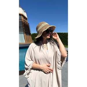 Camel Hand-Knitted Straw Beach <b>Hat</b> - Wide Brim Summer Sun Protection <b>Hat</b> with Color Detail HSR2099 - camel2099 - Product Image 3