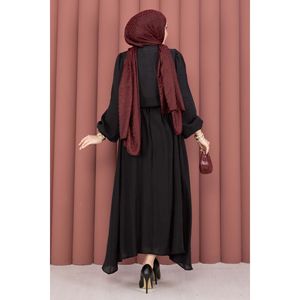 Conjunto de Hiyab Negro Informal para Mujer con Falda con Detalle de Volantes, Tela Modal Transpirable - Product Image 6