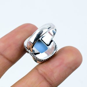 Bague en argent avec opale d'Owyhee naturelle, forme œil coussin, sertie à griffes, bijou cadeau - Product Image 2