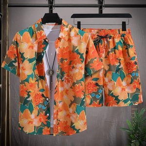 Conjunto de playa informal de verano 2025 para hombre, camisa de manga corta con una botonadura, pantalones cortos a prueba de viento de talla grande para vacaciones, atuendo de viaje - Product Image 6