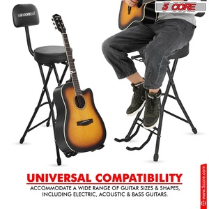 5Core Guitar <b>Stool</b> Adjustable Backrest Piano Chair 3.15" Padded Seat Music Stand - Product Image 6