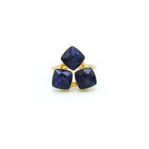 Dua Sodalite Triple Ring Bold Blue Gemstone Ajustable Plaqué or 18 carats Bijoux de déclaration pour mariage et fête - Product Image 2