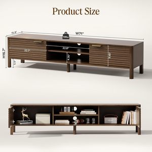 71" Mid Century Modern <strong>TV</strong> <strong>Stand</strong> for 80" <strong>TVs</strong> Storage Console with Adjustable Shelves Living Room &amp; Bedroom <strong>Walnut</strong> - Product Image 2