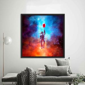 Modern <b>Canvas</b> Art: Astronaut <b>Floating</b> In Space Printed Design,Black <b>Framed</b> - Product Image 1