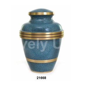 Urne funéraire en métal bleu marbre laiton pour adultes pour cendres humaines sac en velours gratuit - Product Image 1