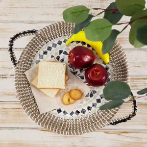 ถาดทรงกลมประดับมุกสินค้ามาใหม่ถาดทอพร้อมแผ่นไม้นวดหญ้าทะเล - Product Image 3