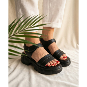 Sandales plates à plateforme épaisse et bout ouvert 714 BK, style sexy à lacets, pour l'été et l'extérieur, semelle intérieure légère en plastique, tige en dentelle - Product Image 3