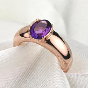 Bague de fiançailles vintage en argent sterling 925 plaqué or rose, faite à la main, avec pierre d'améthyste naturelle de coupe ovale, bijoux fins - Product Image 6