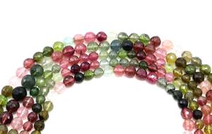 Perles de pierres précieuses tourmaline multicolores naturelles 5MM env. Forme à facettes de 10 pouces pour la fabrication de bijoux en perles de pierre en vrac - Product Image 2