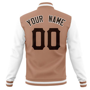 Chaqueta Universitaria Personalizada Color Marrón Bronceado y Blanco, Chaqueta Bomber con Letras Personalizadas, Uniforme Deportivo Universitario, Diseña el Tuyo Propio Bordado - Product Image 2