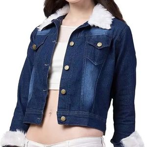 แจ็กเก็ตยีนส์ฟอกแบบกลับด้านได้สำหรับผู้หญิงทรงหลวมทันสมัยพร้อมโลโก้ด้านหน้า - Product Image 4