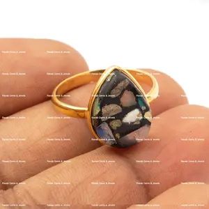 แหวนค็อกเทลสวยงามขนาด10X14มม. ลูกแพร์สีดำเอธิโอเปียโอปอลทองแดงอัญมณีชุบทองเงินของขวัญสำหรับเพื่อนเจ้าสาว