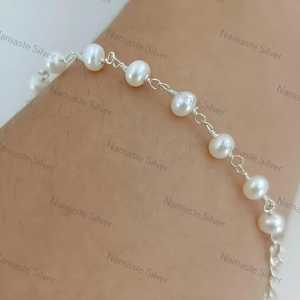 Bracelet en argent sterling avec perles, perles d'eau douce, bijoux faits à la main - Product Image 3
