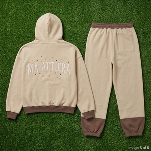 Ensemble survêtement streetwear personnalisé pour femme, beige et marron, coupe oversize, en molleton de coton, vente en gros OEM - Product Image 5