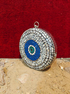 Sac à main en mosaïque de nacre rond fait à la main, sac à main de soirée en métal de luxe, sac à main de fête, sac à main de mariage pour femmes - Product Image 3