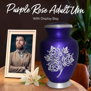Purple Rose Urn-Urna de cremación grande para cenizas humanas con bolsa premium-Urna púrpura hecha a mano para cenizas de adultos-Honor Your - Product Image 2