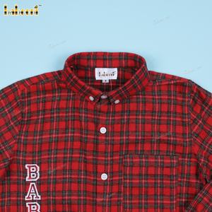 Chemise décontractée pour garçons Babeeni rouge avec col en V, manches longues, broderie de logo, 100% coton biologique - BC1241 - Product Image 6