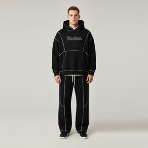 Ensemble de survêtement 2 pièces pour homme adulte, décontracté, uni, lourd, 100% coton, confortable, respirant, à capuche - Product Image 2