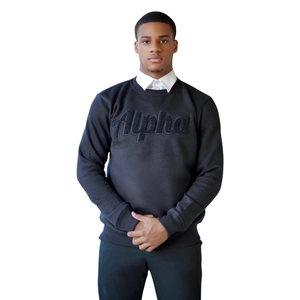 Sweat-shirt en chenille Alpha noir uni Vêtements de vie grecs Vêtements de fraternité personnalisés en gros Style pull brodé - Product Image 1