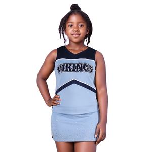Uniformes de cheerleading personnalisés pour filles, taille jeunesse, design OEM, motif, utilisation scolaire, ensembles de cheerleaders en gros, 100% polyester - Product Image 1