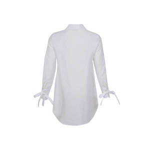 Chemise tunique en lin blanc à œillets et boutons pour femme, style bureau décontracté - Product Image 3