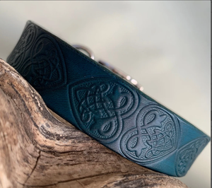 Teal Leather <b>Collar</b> with Hearts. Stylish Leather <b>Collar</b>. Unique Dog <b>Collar</b> for Greyhound and Whippet - Product Image 1