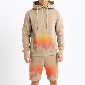 Ropa deportiva informal de talla grande personalizada para hombre, chándal de gimnasio transpirable de 2 piezas, traje de jogging de algodón estampado con Sudadera con capucha y pantalones cortos - Product Image 1