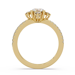 Anillo de Compromiso de Diamante Cultivado en Laboratorio con Corte Redondo, Joyería Fina Personalizada, Anillo de Boda con Halo Floral de Oro Puro de 14K, Anillo de Compromiso para Mujer - Product Image 4