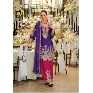 Ensemble de salwar kameez en chinon de style Bollywood, brodé, avec une coupe unique, meilleur prix, achat en gros disponible - Product Image 1