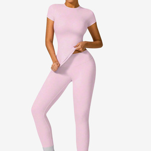 Custom Women Athletic Set Breathable T Shirt and Leggings Stretchable Workout <b>Outfit</b> for Sports and Training - Product Image 1