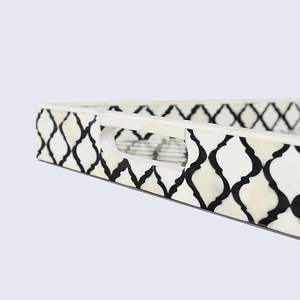 Handmade Bone Inlay Serving <b>Tray</b> Unique Mother of Pearl Rectangle <b>Tray</b> <b>with</b> <b>Handles</b> India HF Crafts - Product Image 5