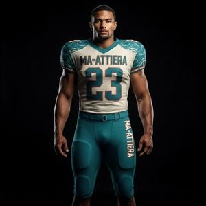 Maillot de football américain personnalisé bleu sarcelle et crème, pantalon rembourré, uniforme d'équipe numéro 23, vêtements de sport haute performance, fournisseur OEM ODM en gros - Product Image 3