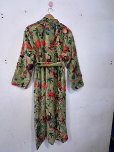 Robe kimono en velours à imprimé oiseau de luxe, longue veste d'hiver, bain, spa, hôtel, taille plus, robe de thé du matin pour l'été et le printemps - Product Image 2