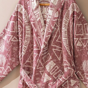 Albornoz turco Maori de tejido plano con estampado tribal, con capucha, 100% algodón - Product Image 2