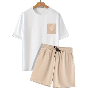Conjunto de Camiseta y Pantalones Cortos de Algodón para Hombre, Estilo Simple y Único, con Cordón Ajustable, Conjunto Casual - Product Image 1